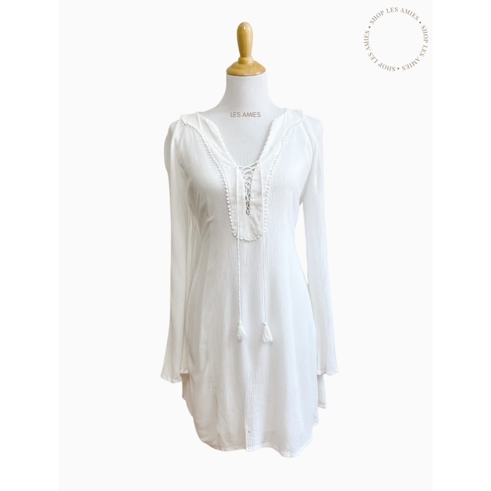 The Jetset Diaries TDJ Revolve Rayon Bell Long Sleeves White Cover Up Dress M